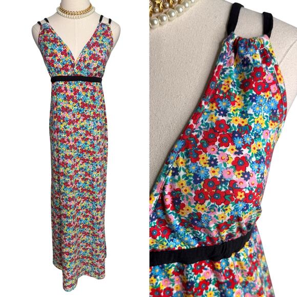 Joe Boxer cotton floral print adjustable waist maxi dress red blue size medium M - Picture 1 of 7